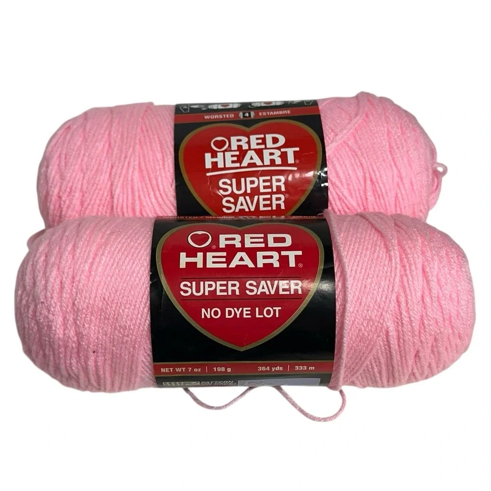 Red Heart Super Saver Yarn PETAL PINK 0373 Acrylic 7oz & Jumbo NO DYE ~ LOT OF 5